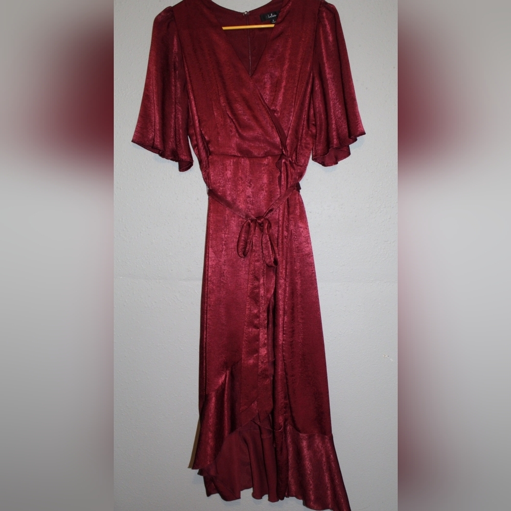 Lulu's Deep Red Satin Wrap Robe